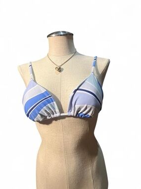 Hollister Light Blue & White Striped Triangle Bikini Top